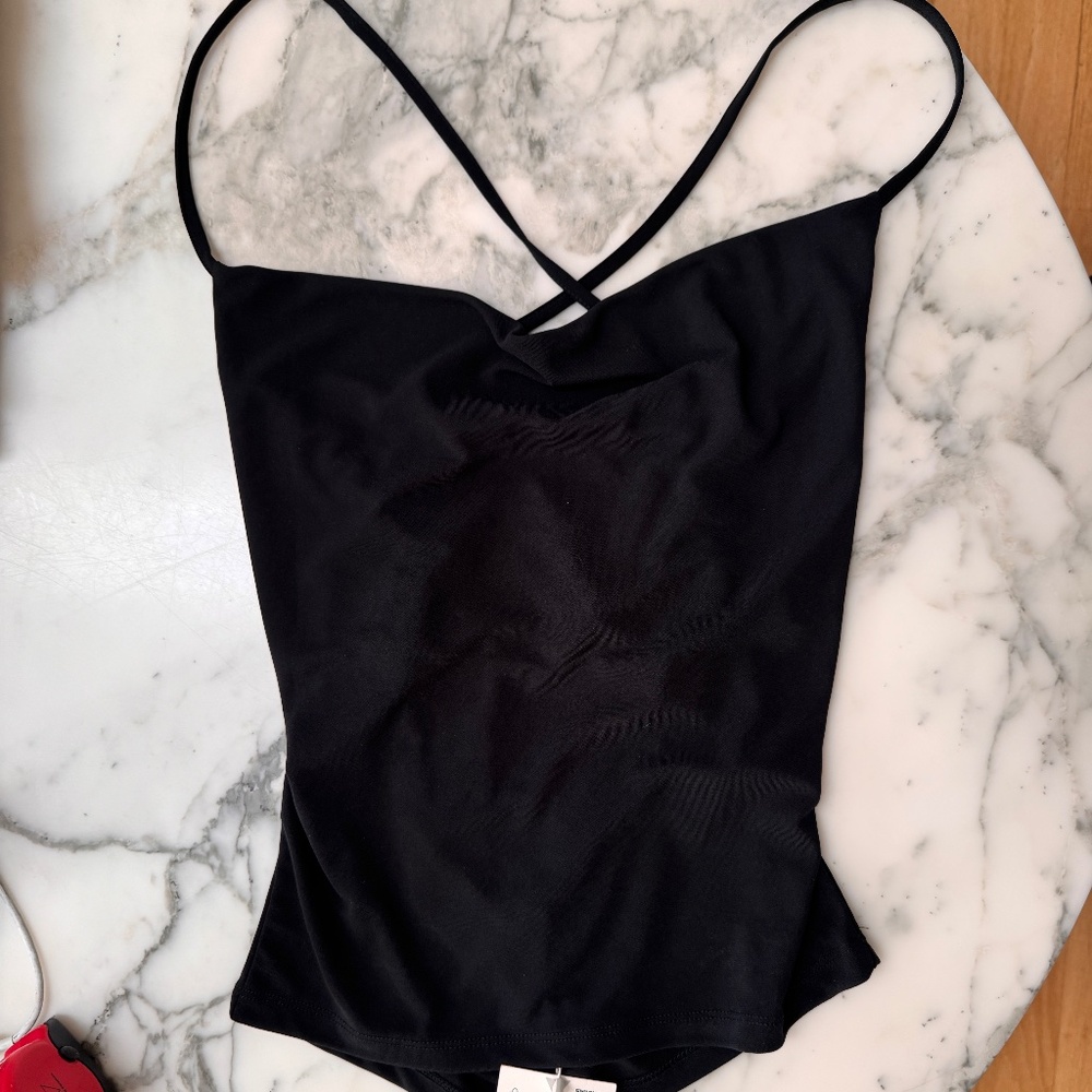 NWT Zara Cowl Neck Tank w Back Criss Cross Straps - Black- S